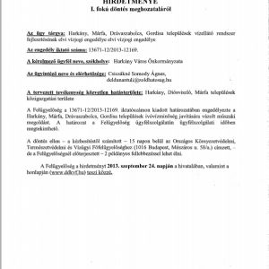A Felügyelőség a hirdetményt 2013. szeptember 24. napján a hivatalában, valamint a honlapján (www.ddkvf.hu) teszi közzé.